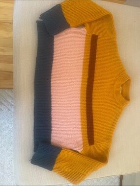 Garage Colorblock Crewneck Sweater - Mustard, Pink & Charcoal